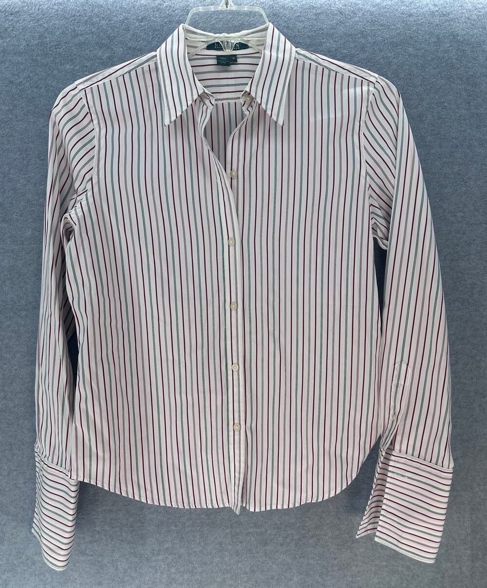 Lauren Ralph Lauren Women's M 100% Cotton Long Sleeve Red White Green Striped